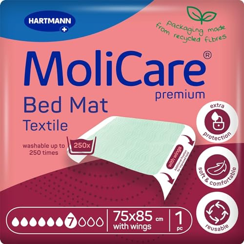 MoliCare® Premium Bed Mat Textile - 75x85 cm - 7 Tropfen (mit Flügel) - waschbare Krankenunterlage