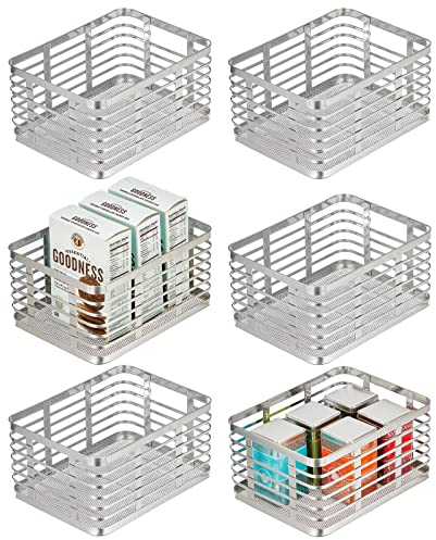 mDesign Allzweckkorb für das ganze Zuhause – tragbarer Aufbewahrungskorb aus Metall für Küche, Vorratskammer, Bad etc. – kompakter und universeller Drahtkorb – 6er-Set – silberfarben
