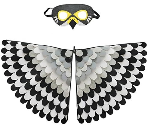 Proumhang disfraz de alas de pájaro para niños de 3 a 8 años,disfraz de búho de pájaro y pavo real,máscara de ojo de fieltro para niños y niñas y conjunto de alas,Halloween,estilo 9