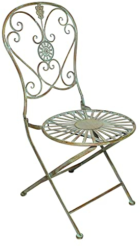 levandeo Gartenstuhl H93cm Metall Rustikal Grün Antik Klappstuhl Garten-Deko Rost Stuhl Terassenstuhl