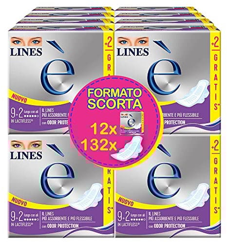 Lines È Lungo con Ali Assorbenti in Lactifless, Pacco scorta da 132 pezzi