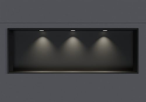 BERNSTEIN® Wandnische aus Edelstahl NT309010X mit LED-Beleuchtung– 30 x 90 x 10 cm – Duschablage für Bad-Utensilien – Duschnische Schwarz mit Rahmen LED-Einbaurahmen in Schwarz