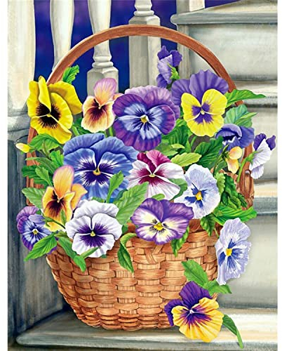 AIRDEA Stiefmütterchen Diamond Painting Bilder Anfänger,DIY Runder Vollbohrer Blume Diamant Painting Set für Erwachsene Kinder,malen nach Zahlen Bunt Blume Diamant Painting Bilder Heim Dekor 30x40cm