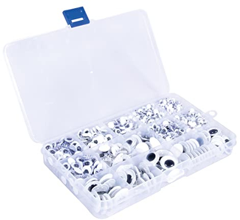 Rayher Plastik-Wackelaugen, rund, selbstklebend, Sortierbox 1.500 Stück, ø 4-15 mm, Kunststoffaugen, bewegliche Pupillen, Puppenaugen, 69264000