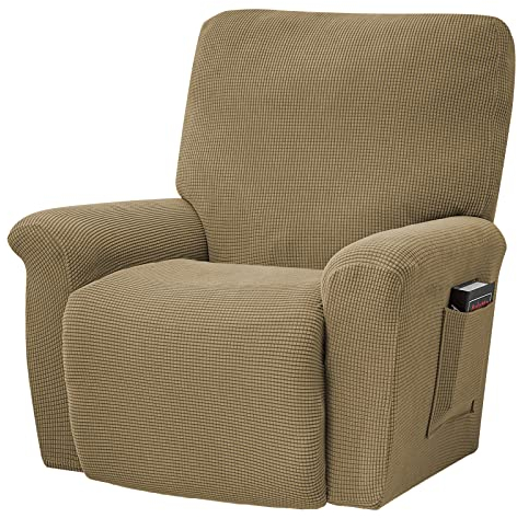 TOPCHANCES Stretch Recliner Cover, Liegestuhlhusse, Couchbezug, rutschfest, Sofa-Schonbezug, Möbelschutz mit elastischer Seitentasche unten (Khaki), TYT01, Einheitsgröße