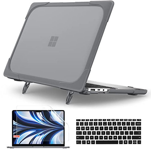Batianda Heavy Duty Case for Microsoft Surface Laptop 5 4 3rd 15” Touch Screen with Fold Kickstand and Keyboard Cover - Shockproof Protective Cover for Enhanced Durability and Comfortable,Grey