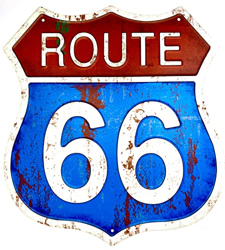 DiiliHiiri Cartello Metallo Route 66-32x29 cm Originale Poster Retro American Retro Sign per Bar Pub Caffetteria Garage e Officina Decorazione Targa Vintage anni '50 (9542-3)