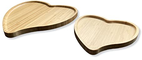 Herzförmiges Holztablett-Set, Doppelholz-Snacktabletts (2 Stück), Servierplatten für Party, Essen, Knabber, Tapas, Käse, Kerzentablett, Ottomane für Display, Schmucktablett (klein und groß)