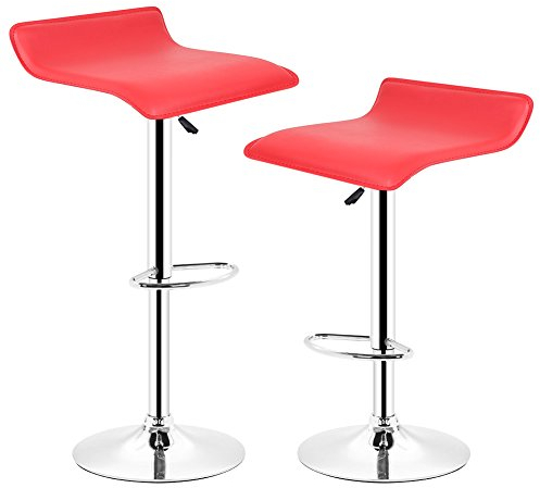 Baiyun Barhocker 2er Set, Modernes PU -Leder Barhocker Höhenverstellbar, Metall Bar Hocker Basis mit Fußstütze, Rot (2)