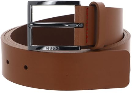 HUGO Herren Geek Sz35 Ledergürtel mit roten Nähten und Logo-Schließe
