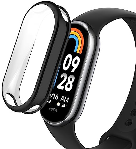 AiMok Funda Compatible con Xiaomi Mi Band 8/Smart Band 8, Carcasa Protectora de TPU Flexible con Protector de Pantalla, Anti-Rasguños Protección Funda para Xiaomi Mi Band 8/Smart Band 8 - Negro