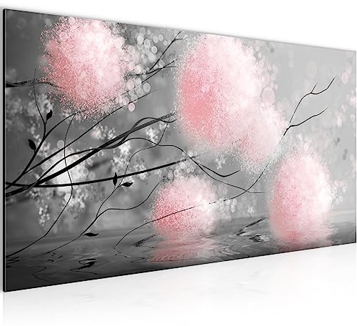Runa Art Wandbild Pusteblumen 1 Teilig 100 x 40 cm Modern Bild auf Vlies Leinwand Abstrakt Wohnzimmer Schlafzimmer Grau Rosa 044212b