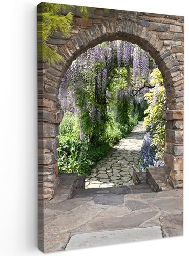 MuchoWow© Leinwände 60x90 cm Wall Decoration Bilder Schlafzimmer Deko Pictures Canvas Painting Wanddekoration Wohnzimmer Wald - Fensterblick - Steine - Weg