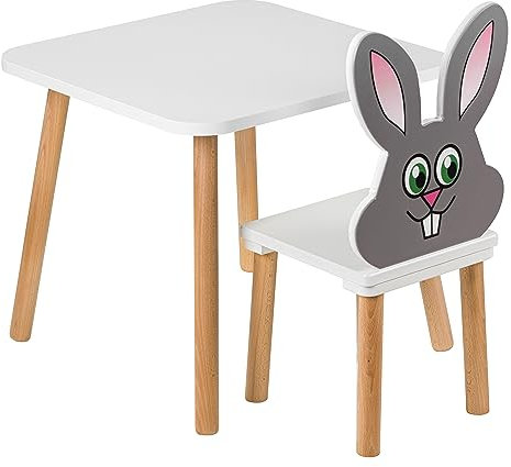 PlayPals Furniture Kindertisch mit Stühl- Kinder Tisch Stuhl Set aus Holz, 50 x 50 cm natürliche Sitzmöbel für Kinder 3,4,5,6,7 Jahre- Kinderstuhl-Set