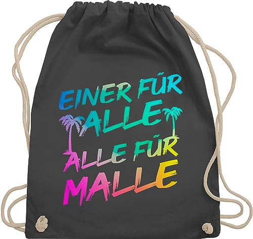Shirtracer Turnbeutel Rucksack - Urlaub Beutel - Einer für alle Alle für Malle I Mallorca Party I Malle für alle - Unisize - Dunkelgrau - reise beuteltasche sprüche beuteltaschen mottoparty