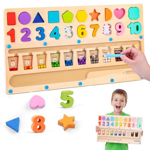 LZDMY Magnetspiel ab 2 Jahre, 3 in1 Montessori Spielzeug 3 4 5 6 Jahr, Baby Labyrinth Farb Sortierspiel Motorikspielzeug Vorschul Holzspielzeug Kinder Weihnacht Geschenk Mädchen Jungen