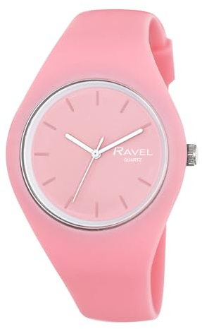 Ravel - Orologio unisex Slim Comfort Fit con cinturino in silicone a contrasto - Quarzo analogico - R1804.05 - Rosa/Bianco
