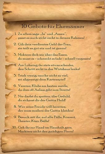 Ontrada Blechschild 12x18cm gewölbt 10 Gebote für Ehemänner sage ja Schild