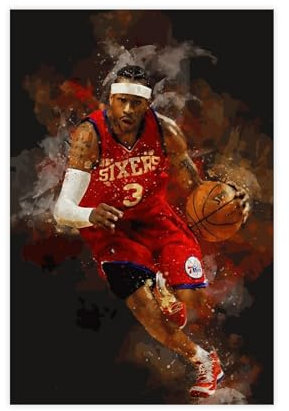 GUyfam Basketballspieler Allen Iverson Poster Sportposter (12) Leinwand Poster Schlafzimmer Dekor Sport Landschaft Büro Zimmer Dekor Geschenk 40 x 60 cm