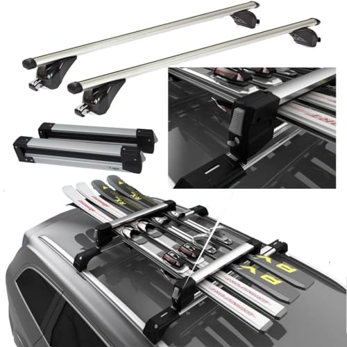 Aluminium-Dachträger + verschiebbarer Skiträger für 4 Paar Ski oder 2 Snowboards für KIA SPORTAGE (QL) ab 2016 mit integrierter Reling