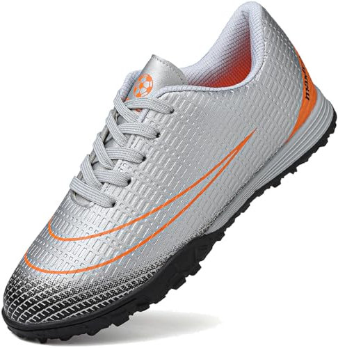 Lvptsh Boys Girls Football Boots Kids Athletic Soccer Cleats Shoes Indoor Outdoor Spikes Football Competition Shoes Boy's Sneakers,Silverorange,EU34