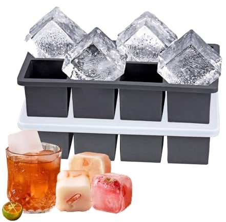 Silicone Ice Cube Trays with Stiff Frame - Pack of 2 - Extra Large Ice Moulds with Lid Easy Release Flexible BPA Free, Melt Slowly Ice Cubes Perfect for Whiskey Spirits Cocktails (Black)