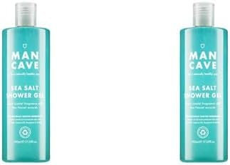 ManCave Sea Salt Shower Gel 500 ml for Men, Refreshing Coastal Aroma, Natural Formulation, Sulphate and Paraben Free, Vegan Friendly, Shower Gel for men (Pack of 2)