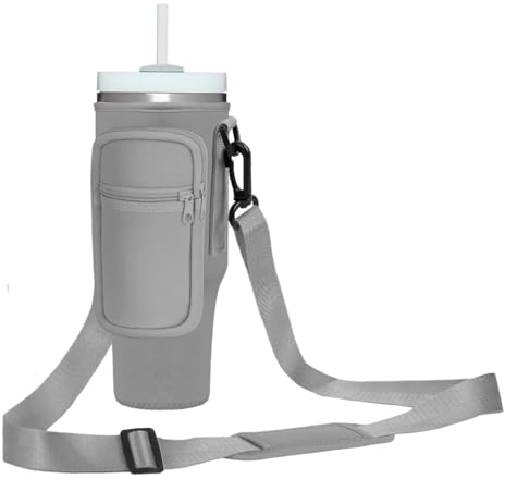 Momocici Sac de transport avec sangle et pochette pour gobelet Stanley Quencher de 887 ml – Sac à bandoulière compatible avec la tasse Stanley pour randonnée, voyage, camping (gris)