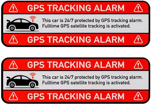 Aufkleber Set CAR GPS TRACKING ALARM!, 2 Stück, 67 x 21 mm, selbstklebende Folie, außenklebend, Auto Warnhinweis Sticker Innen- und Außenbereich, Diebstahlschutz KFZ, Klebesticker alarmgesichert PKW