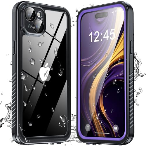 ANTSHARE for iPhone 15 Plus Case, IP68 Waterproof & Drop Protection, Two-piece Case with Built-in Screen/Camera Protector, Full Body Sealed, Purple/Clear