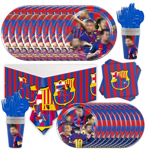 81pcs Vajilla para Fiesta de Fútbol, Decoraciones de Cubiertos para Fiesta de Cumpleaños con Temática de Deportes de Fútbol, Vasos de Papel, Platos, Servilletas, Mantel de Fútbol para Niños Cumpleaños