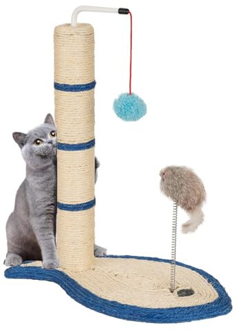 JAZUIHA Columna rascador para gatos, árbol pequeño con bola colgante de peluche y ratones en pluma, tronco rascador de cuerda de sisal, altura de 45 cm, tronco de sisal, adecuado para gatos pequeños y