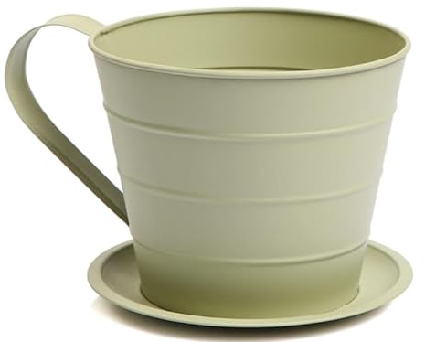 U.saf Outdoor Living Collection Cup & Saucer Planter - Charming Ceramic Décor for Garden - Whimsical Design for Patio, Deck, or Balcony - Weather-Resistant, Durable Pottery for gardeners