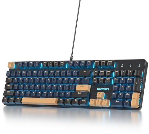 SOLIDEE Wired Full Size Mechanical Keyboard - US Layout QWERTY with Number Pad, RGB Backlit, NKRO Gaming Keyboard for Windows Laptop PC (104 Blue Samurai)
