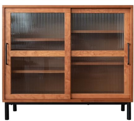GUERNSEY Anrichte Kirschholz Sideboard Nordic Lagerschrank Glastür Kaffeebar Schrank Badezimmer Bodenschrank Buffetschrank