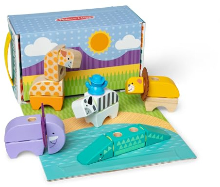 Melissa & Doug - Blockables Safari Bauset - 34 teiliges Set mit Holzbausteinen, Steckverbindungen und Filzaccessoires für kreatives Bauen und Spielen, für Kinder ab 2 Jahren