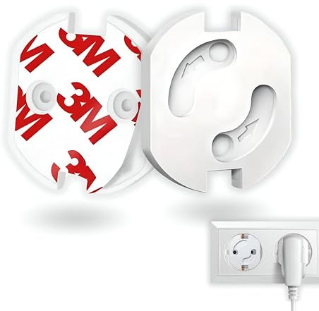 CARAPAPA [25 Unidades] Protector de Enchufes para Bebés - Seguridad Infantil con Mecanismo de Giro y Adhesivo 3M - Tapa Enchufes Blanco Antideslizante - Pack Protección para el Hogar