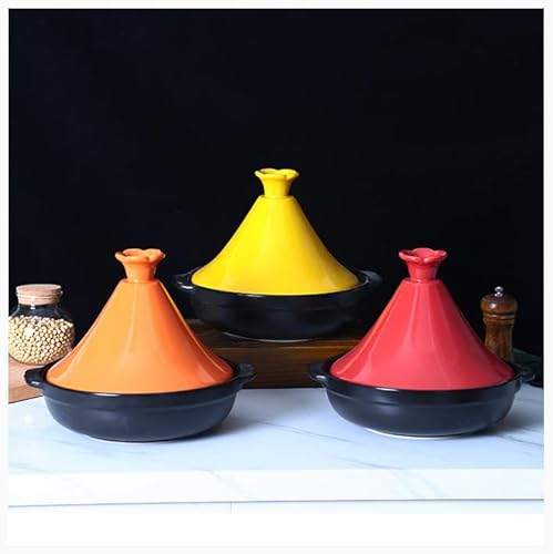 Yiustldd Tagine Cooking Pot, Cast Iron Enamel Stew Casserole Slow Cooker, Simple Clay Pot for Cooking, Ceramic Cookware,Red