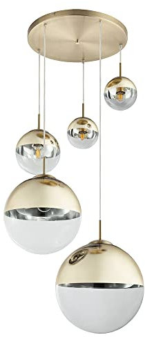 Hängelampe dimmbar mit Fernbedienung Esstischleuchte 5 flammig LED Pendellampe Glas gold, 5x 4,8W 5x 470lm warmweiß, DxH 65 x 120 cm