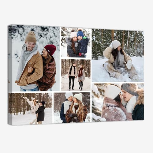 ZQQART Individuelle Leinwandcollagen mit Ihren Fotos personalisierter Druck mehrerer Fotos auf Leinwand individuelle Geschenke für Paare Mama Papa gerahmt(Gold,20x30cm)