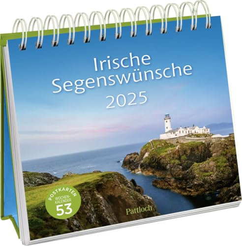 Irische Segenswünsche - Postkartenkalender 2025 - Pattloch-Verlag - Aufstellkalender - Tischkalender mit 53 Postkarten - 17 cm x 19 cm