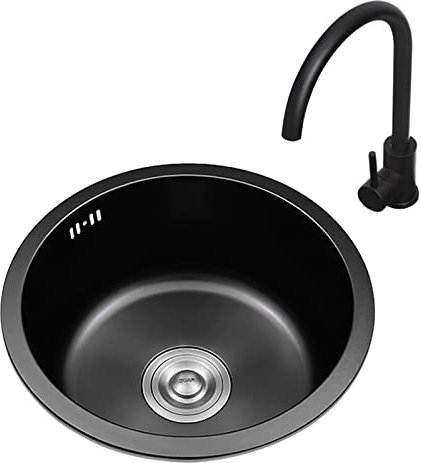 XUTNZA Fregadero Redondo De Cocina Fregadero Fregadero De Cocina Fregadero De Barra con Grifo Y Accesorios/Negro/32 * 32 * 19 Cm