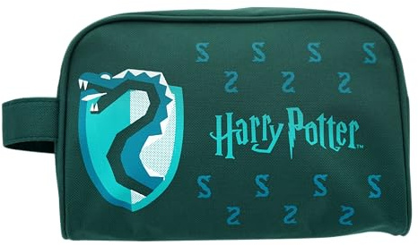 Harry Potter Trousse Toilette Serpentard – Format Voyage Avion - Toilette, Rangement Cosmétique – Anse de Transport – Fermeture Zippée – Accessoire Officiel Poudlard - Cadeau Adulte Enfant