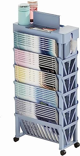 Bücherwagen, schmaler Rollwagen mit 6 Ebenen und Rädern, mobiler V-förmiger Bücherregalwagen, bodenstehender Schreibtisch-Organizer, kleines Bücherregal-Aufbewahrungsregal für das Klassenzimmer, das