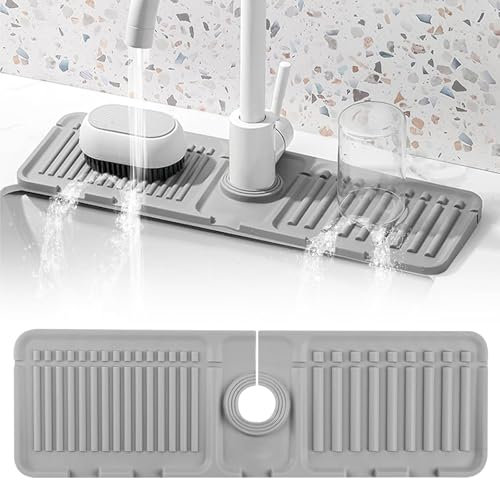 Sink Splash Guard, Foldable Sink Splash Guard, Silicone Faucet Guard & Draining Mat, Sink Water Splash Guard Kitchen, Bathroom, Laundry Room, Farmhouse, Bar & RV (Gray, 1PCS)