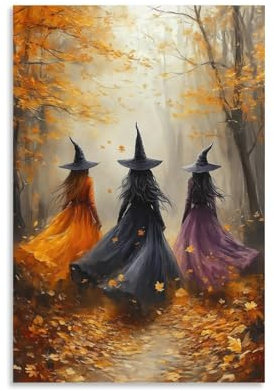 FireDeer Halloween-Wanddekoration, schöne Hexen, Vintage-Gothic-Poster, Dekorationen, gruselige, dunkle Akademie, Wandkunst (02–3 Hexen, 40,6 x 61 cm, ungerahmt)