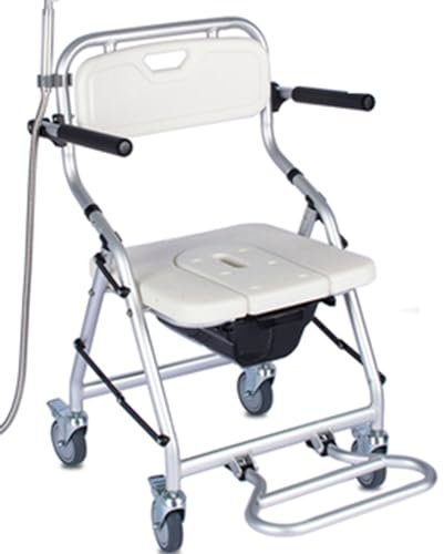 Chaise de Douche Pliante avec accoudoirs et roulettes, Chaise de Bain Portable avec Dossier, Chaise de Bain-Douche, Tabouret de Douche avec Bras rabattables et Dossier Ergonomique
