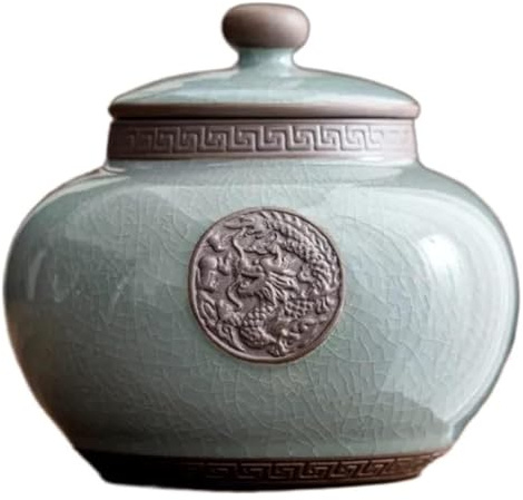 BTBTB Vintage Ceramic Tea Jar，tea caddy,kitchen storage,Porcelain Tea Canister for Loose Tea Vintage Chinese Style Ceramic Tea Storage Containers with Golden Pattern and Tassel Decoration(Green)