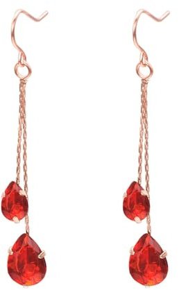 Vogem Red Earrings for Women Dangling Crystal Drop Rose Gold-Tone Long Chain Teardrop Cubic Zirconia Hook Earring Dangle Earrings Gifts