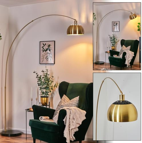 Stehleuchte Baloca, Stehlampe aus Metall m. Marmorfuß in Schwarz/Gold/Messing gebürstet, verstellbare Leuchte im Retro/Vintage-Design, Fußschalter, Lichteffekt, E27, Wohnzimmer, Schlafzimmer, Eßzimmer